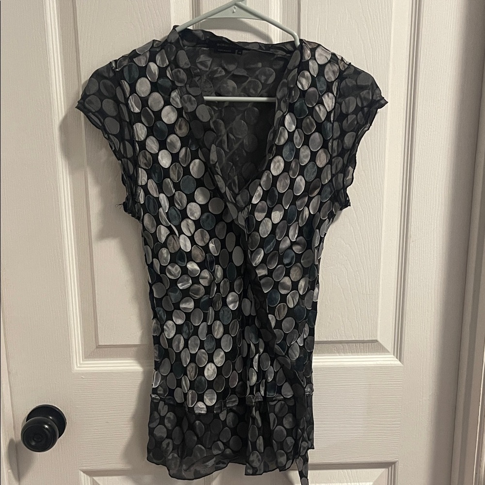 BCBGMaxAzria Black and Gray Polka Dot Blouse